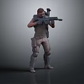 Male Character In Tactical Vest Holding Rifle Standing On Gray Background