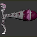 Anthropomorphic Creature With Pink Hair White Spotted Body Multiple Fluffy Tails And Arms Outstretched