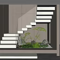 Modern Staircase Interior Design With White Steps Green Plants And Stone 3d model