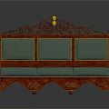 Classic Three Seater Sofa With Red Wooden Frame Green Cushions And Ornate Carvings