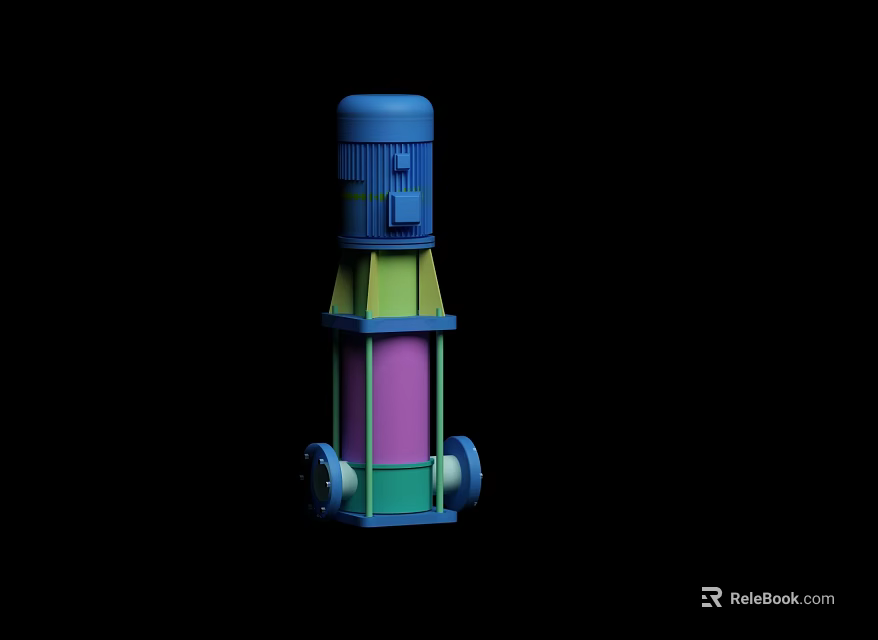 Industrial Equipment Featuring Vertical Structure Blue Top Green Middle And Pink Body 3d model 