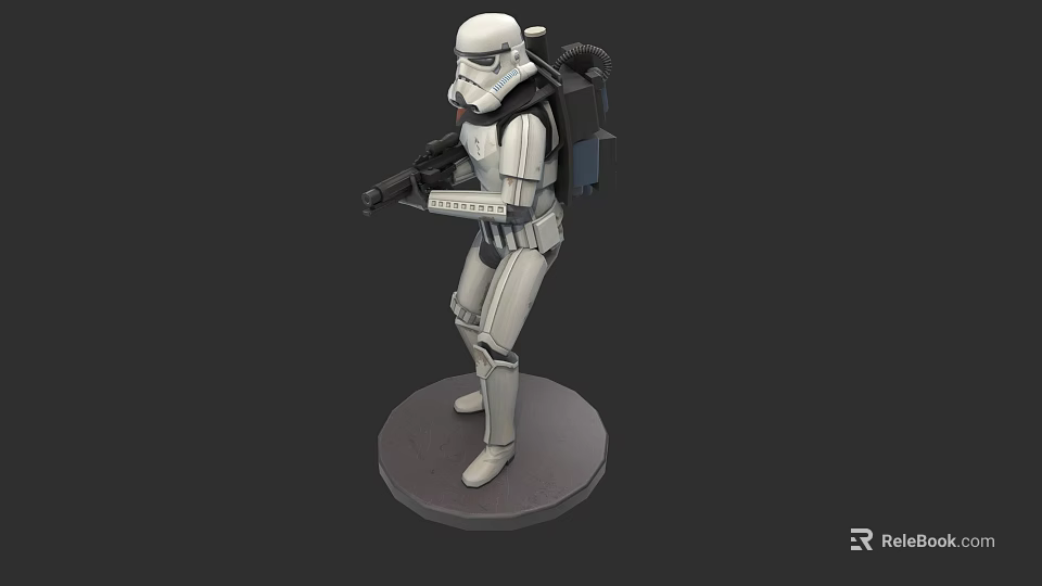 Star Wars Stormtrooper Game Movie Character With White Armor Backpack Blaster Rifle And Base Stand 3d model 