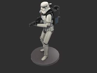Star Wars Stormtrooper Game Movie Character With White Armor Backpack Blaster Rifle And Base Stand 3d model