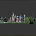 Medieval Castle Ancient Architecture With Historic Garden Winding Paths Lush Trees And Stone Bridge