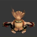 3D Model Woman with Golden Hair Brown Top Green Pants Red Gloves and Golden Boots