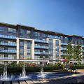 Modern Multi Story Residential Building With Balconies Greenery Fountains And Landscaped Area