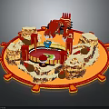 Colorful Circular Architectural Structure With Red Sculptures Rock Decorations And Orange Base