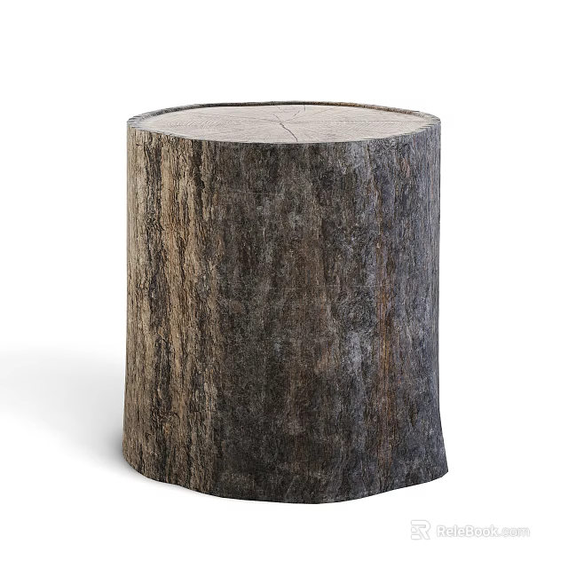 Natural Wood Stump Furniture Piece With Stone Like Solid Texture And Rustic Grain 3d model 