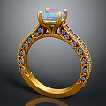 Elegant Gold Ring With Colorful Central Gemstone And Sparkling Side Stones