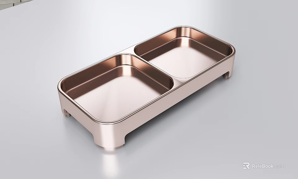 Decorative Two Compartment Rose Gold Metal Tray With Modern Design 3d model