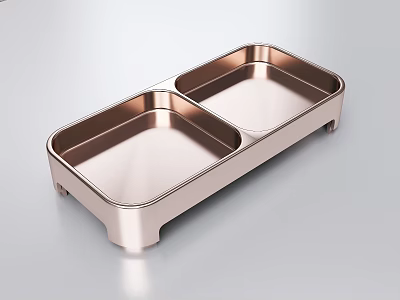 Decorative Two Compartment Rose Gold Metal Tray With Modern Design 3d model