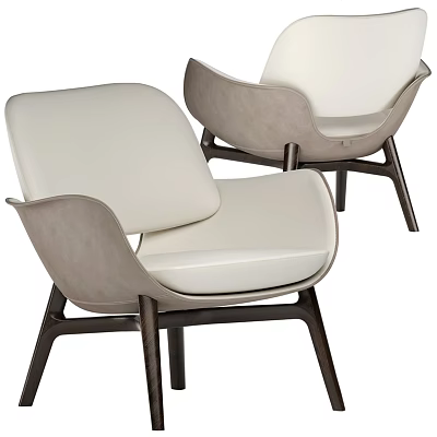 Modern Leather Dining Chairs With Curved Backrest And Sturdy Wooden Legs Design 3d model