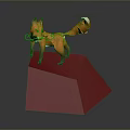 Orange Low Poly Fox Model Standing On Red Polygonal Base Against Gray Background
