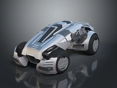 Futuristic Silver Concept Car With Streamlined Design Large Wheels And Mechanical Details 3d model