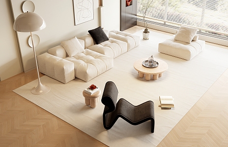 Modern Sofa Coffee Table Combination Cream Sofa Combination 3d model