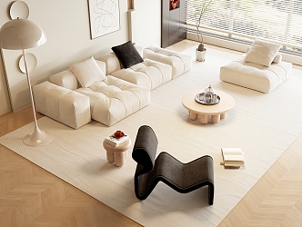 Modern Sofa Coffee Table Combination Cream Sofa Combination 3d model