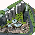 Modern Commercial Landscape With High Rise Buildings Circular Rooftops And Greenery