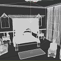 Warm Bedroom Interior With White Canopy Bed Green Walls Patterned Chairs And Pink Floral Rug