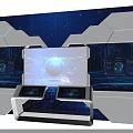 Futuristic Computer Display System With Main Screen Globe And Blue Tech Background 3d model