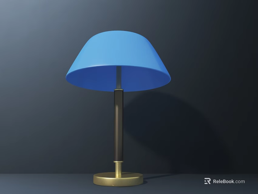 Modern Blue Lampshade Table Lamp With Gold Base And Stand On Dark Background 3d model 