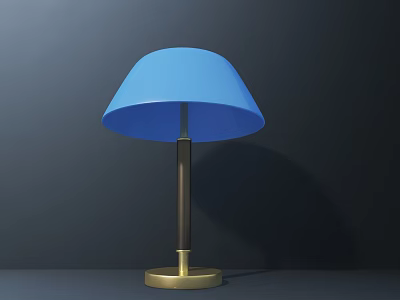 Modern Blue Lampshade Table Lamp With Gold Base And Stand On Dark Background 3d model