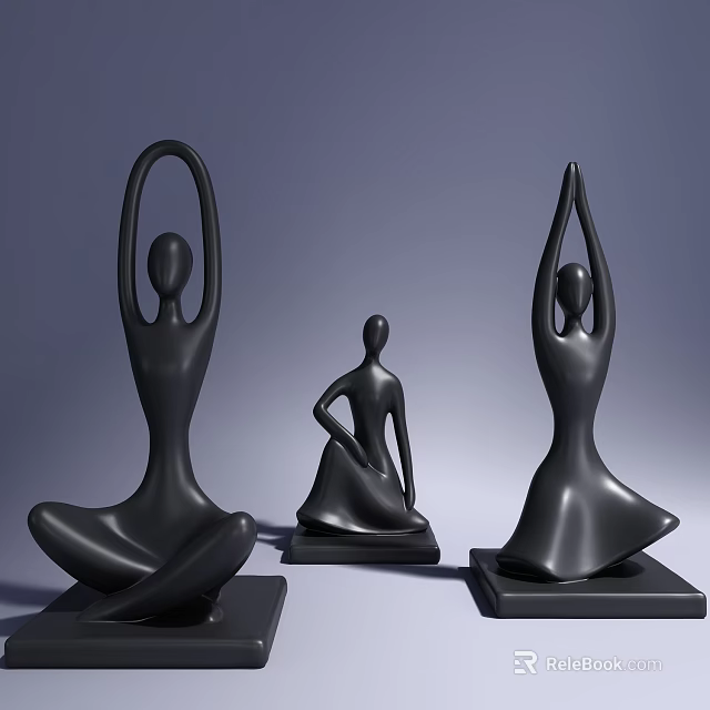 Black Human Form Sculptures With Different Yoga Poses And Modern Design 3d model 