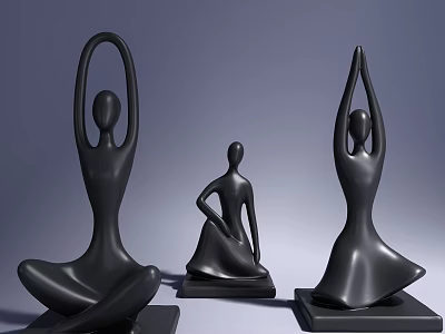 Black Human Form Sculptures With Different Yoga Poses And Modern Design 3d model