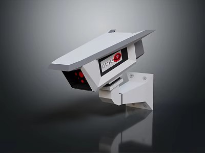 White Security Camera With Red LED Indicators Mounted On Bracket For Surveillance 3d model