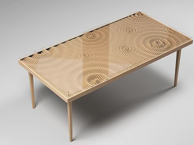 Sleek Modern Dining Table With Wooden Frame And Wave Pattern Textured Tabletop 3d model