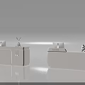 Modern Double Front Desk Backdrop With Sleek Light Beige Design And Decorative Ornaments