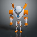 White And Orange Robot Design With Blue Circular Core And Mechanical Arms 3d model