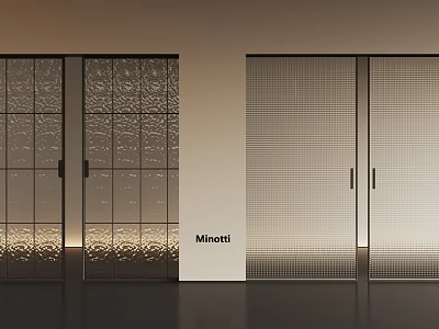 Elegant Minotti Sliding Doors With Textured Glass And Louvered Panels In Modern Room 3d model