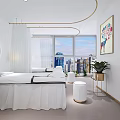 Modern Beauty Salon Interior With Elegant Treatment Beds White Stools And City View Windows