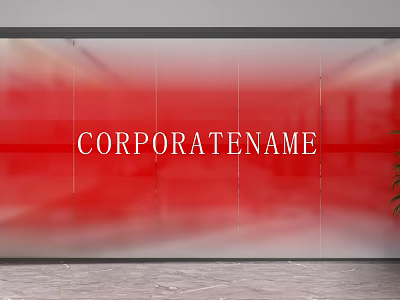 Red Glass Partition With Corporate Name Display In Office Interior And Marble Floor 3d model