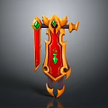 Elegant Red Shield With Golden Ornaments Green Gemstones And Decorative Patterns