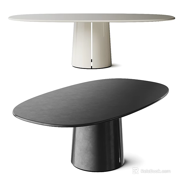 Oval Black Dining Table With Cylindrical Base And Modern Minimalist Design 3d model