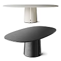 Oval Black Dining Table With Cylindrical Base And Modern Minimalist Design 3d model