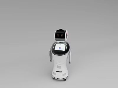 Modern White Robot With Black Head Display Screen And Arm 3d model
