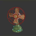 Retro Style Computer Cooling Fan With Copper Blades Metal Mesh And Green Base