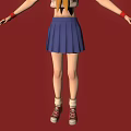 Anime School Girl Character In Sailor Uniform With Red Scarf Blue Skirt And Red Background