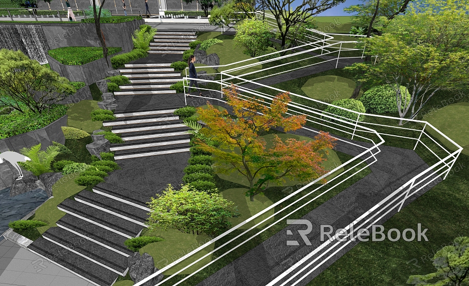 Modern park step landscape barrier-free ramp disabled ramp platform landscape elevation difference treatment demonstration area channel landscape model