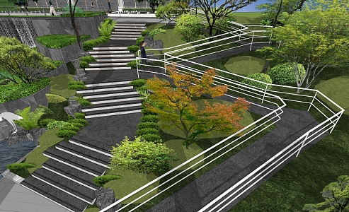 Modern park step landscape barrier-free ramp disabled ramp platform landscape elevation difference treatment demonstration area channel landscape 3d model