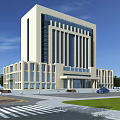 Modern Office Building Featuring Glass Curtain Walls Light Colored Facade And Plaza Lawn Trees