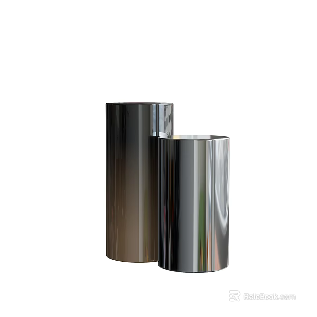 Two Modern Cylindrical Metal Side Tables With Sleek Surface And Metallic Finish 3d model 