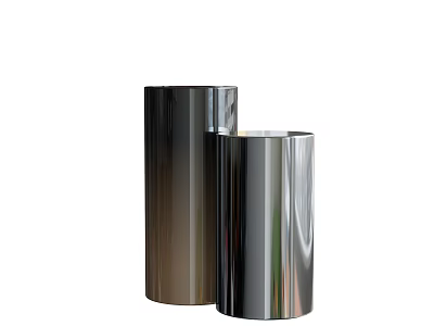 Two Modern Cylindrical Metal Side Tables With Sleek Surface And Metallic Finish 3d model