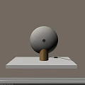 Minimalist Modern Beige Round Fabric Table Lamp With Wooden Base On White Table