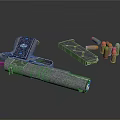Detailed Handgun Display With Magazine And Bullets On Dark Surface