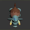 Cartoon Elephant Sculpture with Blue and Brown Colors Yellow Horns and Little Bird on Head