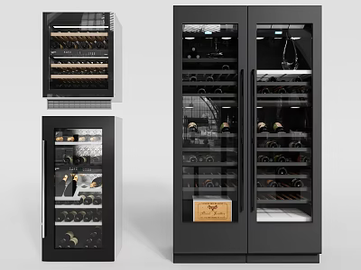 Modern Black Wine Cabinets With Glass Doors And Multi Layer Racks For Wine Bottles 3d model