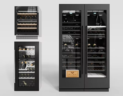 Modern Black Wine Cabinets With Glass Doors And Multi Layer Racks For Wine Bottles 3d model